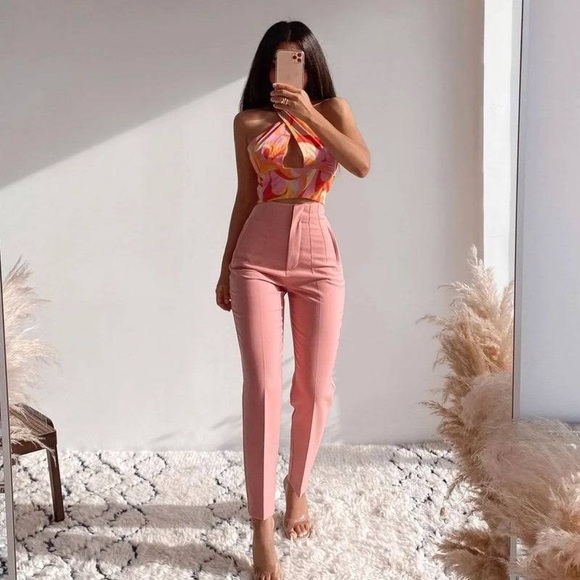 New Zara Pink High waisted Trousers Size XS - Picture 6 of 11